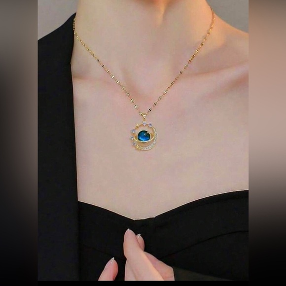 Gold and Blue Planet Pendant Necklace - Picture 2 of 3